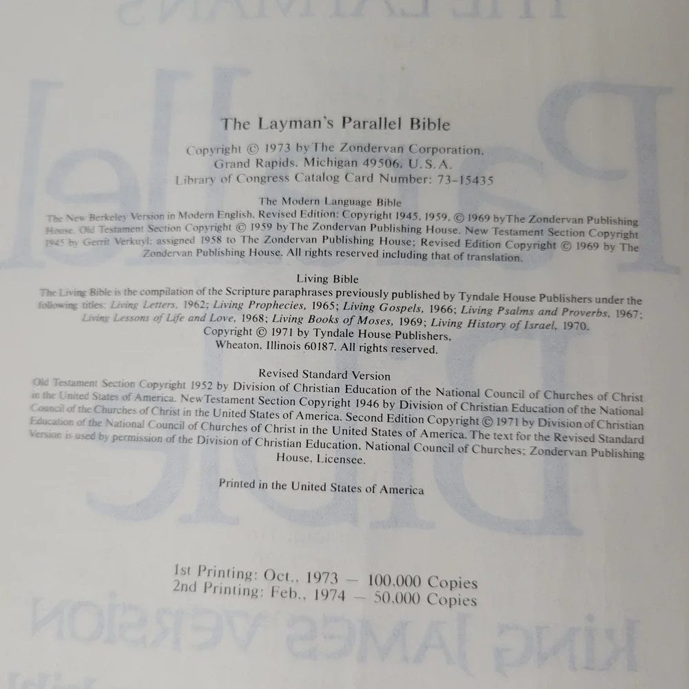 The Laymans Parallel Bible Comparing Four Popular Translations 1973
